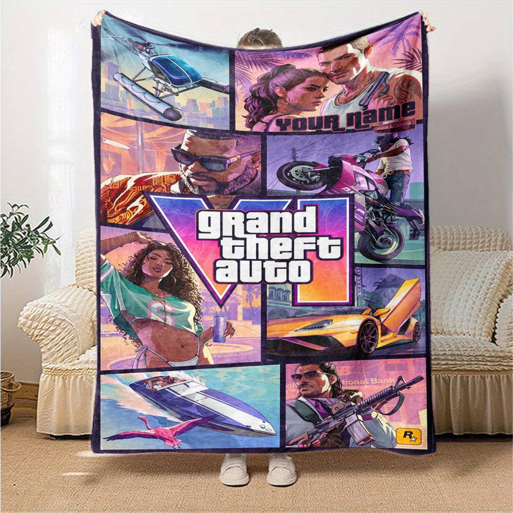 Grand Theft Auto Personalized Name Blanket Multi-purpose Customizable Blanket Durable Comfort Throw For Nap Home Decor Office Couch All-Season Use