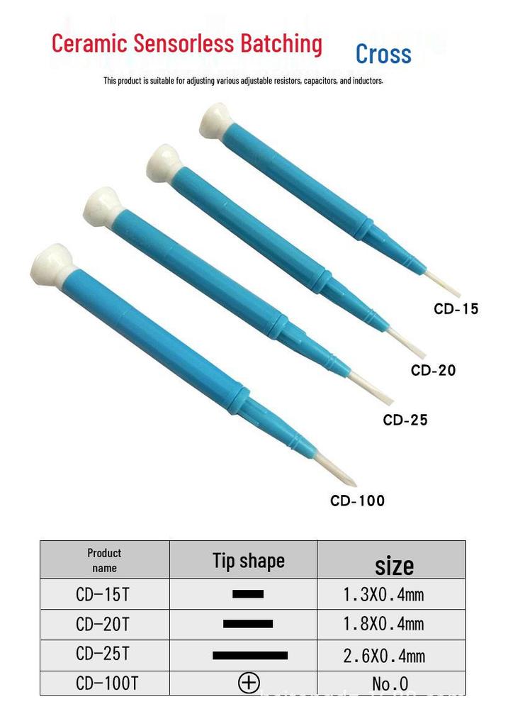 Ceramic Flathead Screwdriver and Socket Wrench Set, CD-15/20/25/100, with Inductance-Free Adjustment