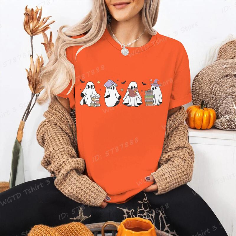 Funny Halloween Skeleton  Pumpkin Letter Print Tshirts Trendy Casual Short Sleeve Crew Neck Tees Tops Womens Clothing