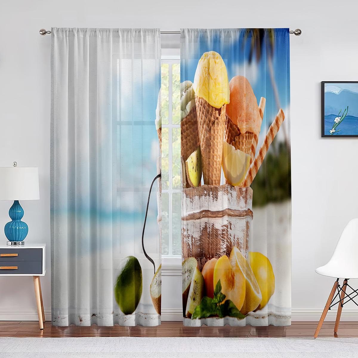 

Тропический коктейль кокосовый крупный план пляжная прозрачная занавеска для гостиной с принтом тюлевая занавеска для окна роскошный домашний декор для балкона шторы 1 PCS W100XH250cm&Rod Pocket