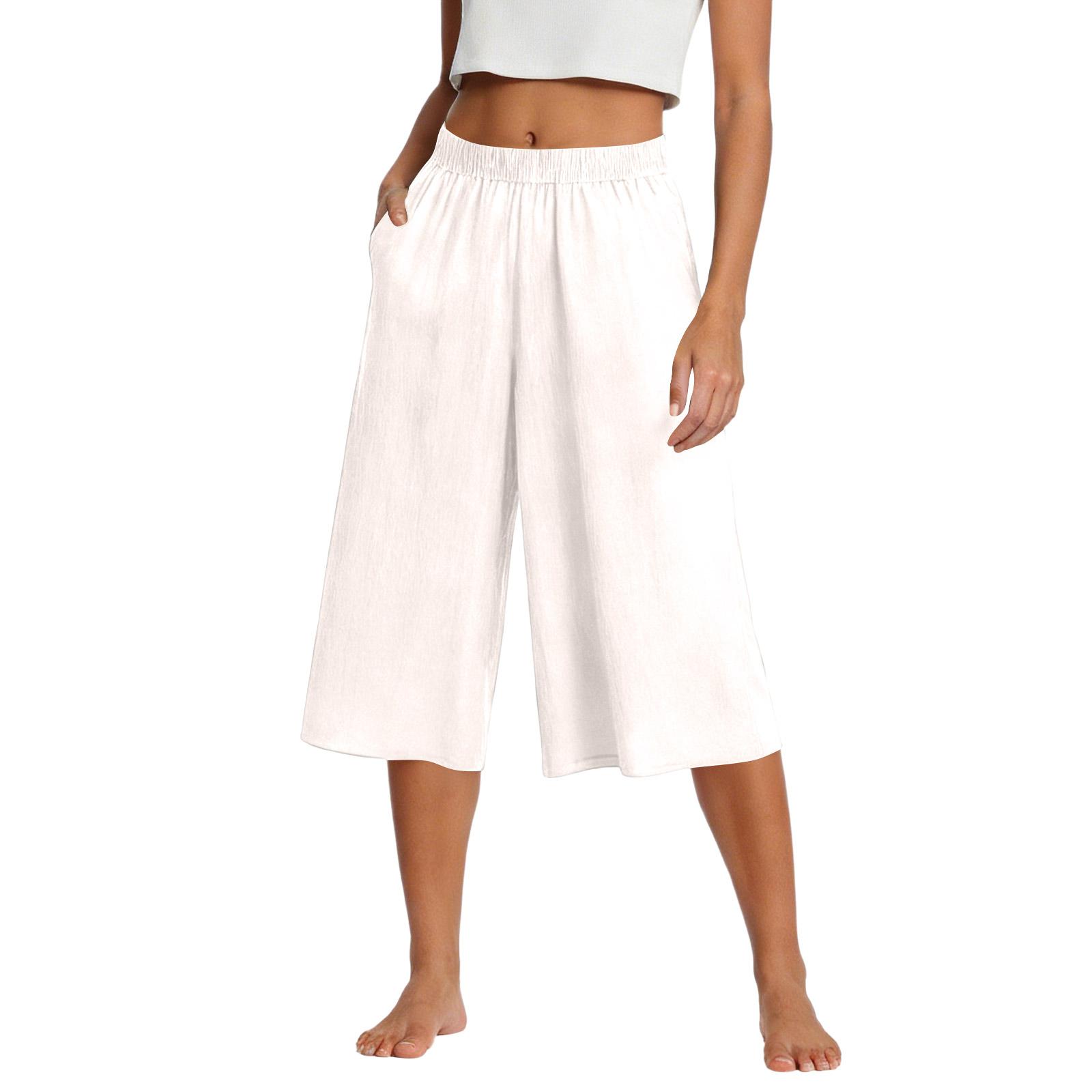 

Womens Baggy Wide Leg Pants Summer High Waisted Palazzo Pants Beach Vacation Casual Trousers With Pockets M білий