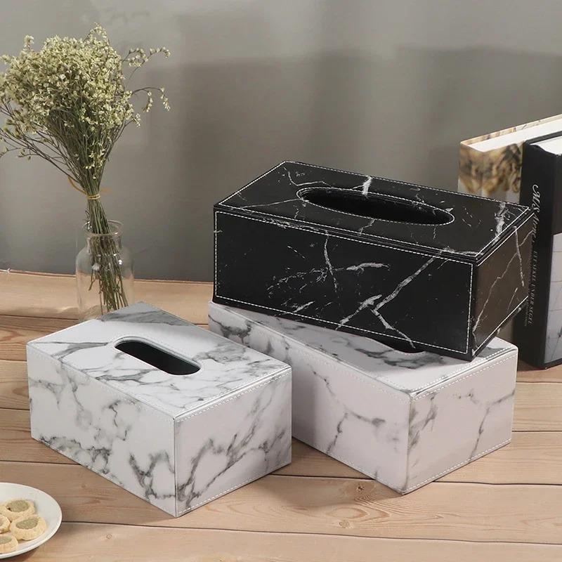 Nordic Marbling Leather Tissue Boxs Living Room Bedroom Desktop Tissue Holder Bathroom Draw Paper Storage Box Home Decoration