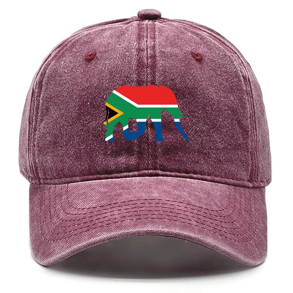 African Elephant Flags Print Adjustable Caps Rhinoceros Flags Washed Cotton Trucker Hat Inelastic Cotton Snapback Sun Hat