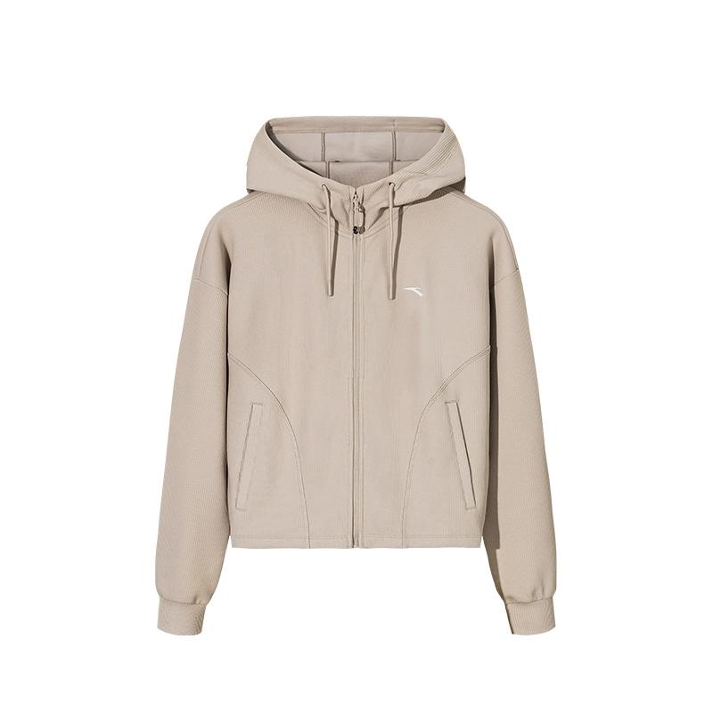 Anta Solid Color Zip-Up Hooded Versatile Loose Jacket Women jackets 962537701-2
