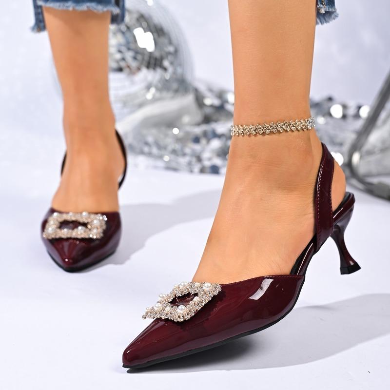 Fashion Baotou Sandals Women's Summer Fashion New Pointed Toe Shallow Mouth Rhinestone Light Temperament High Heels