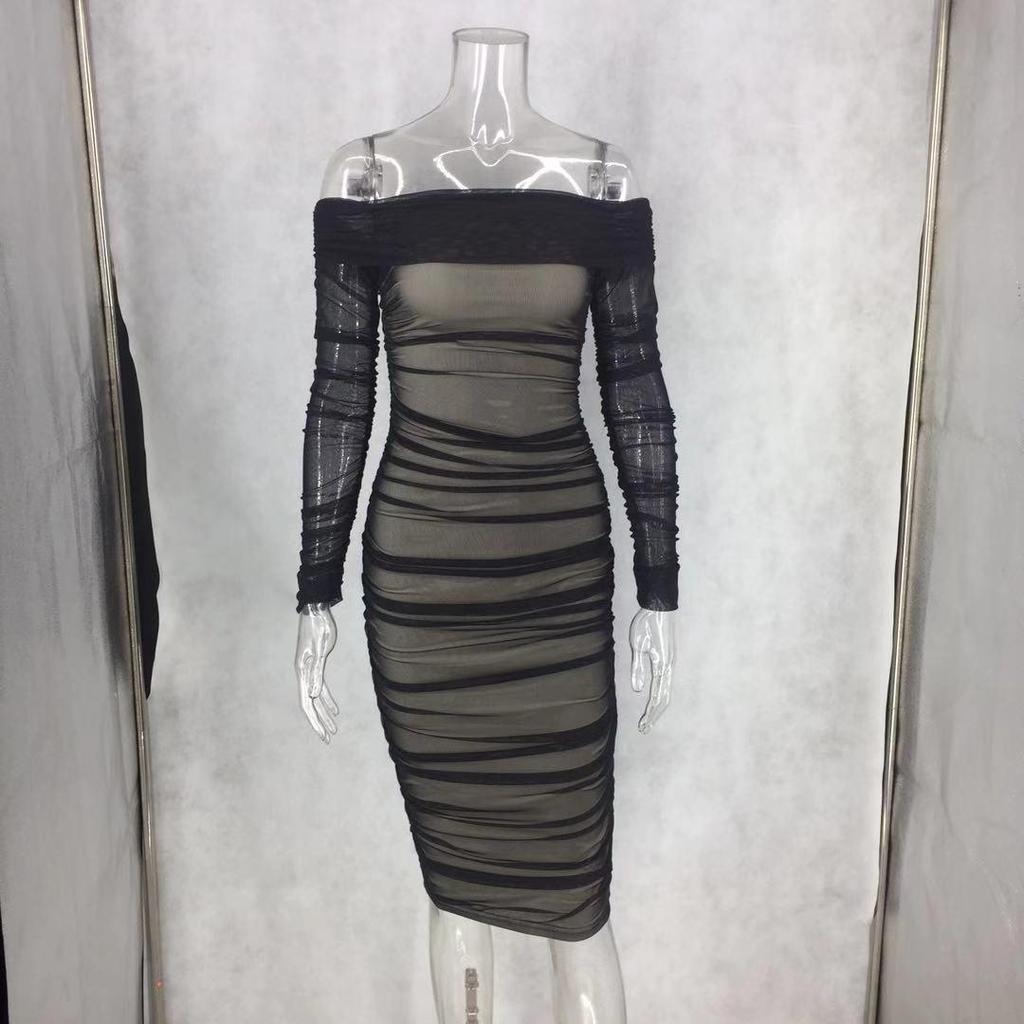 2025 European-American Solid Color One-Shoulder Ruched Slim Fit Party Dress