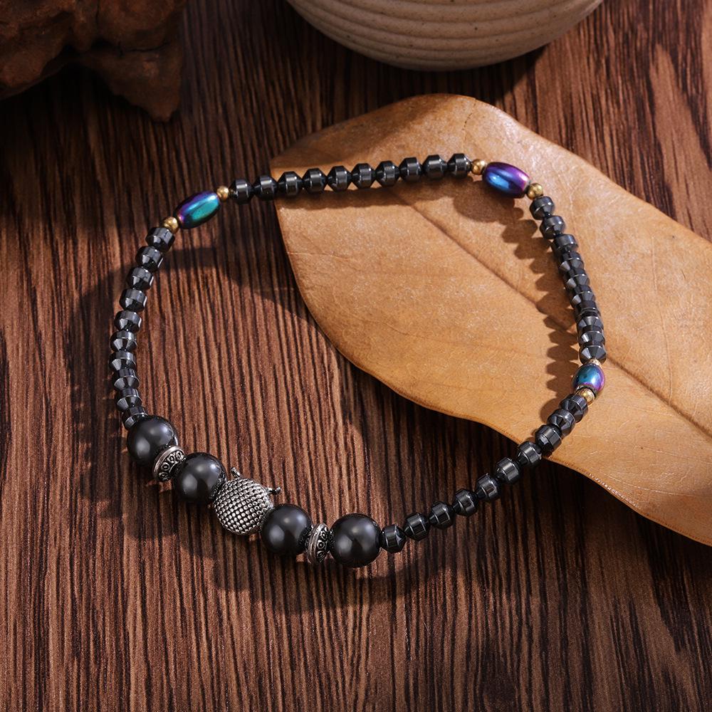 Irregular Black Magnetic Oval Bead Anklet with AB Color for Women