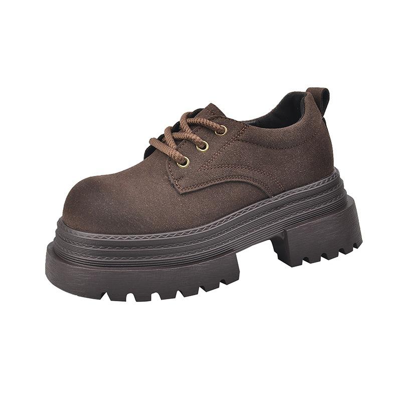 Frosted Leather Muffin Small Leather Shoes Women's Spring Women's Models, Small People Gain Height and Big Head