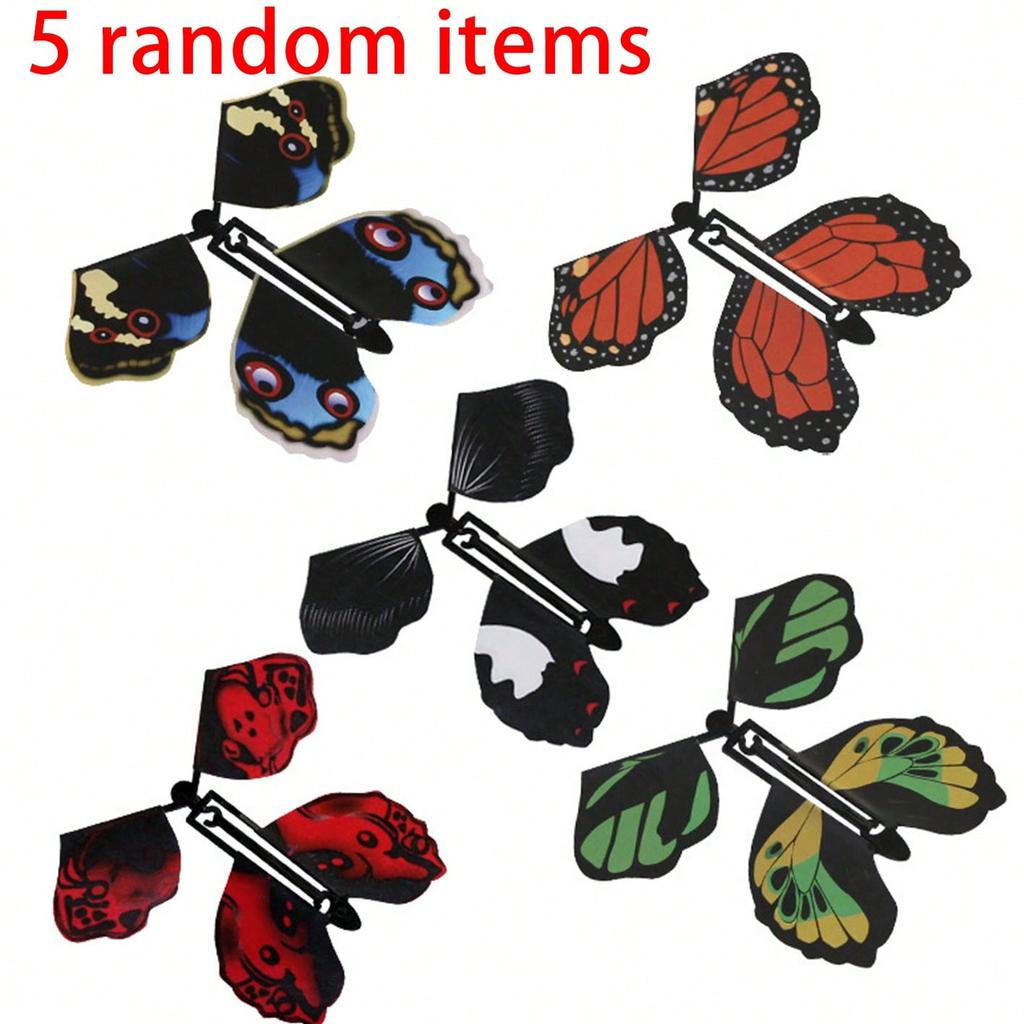 5 Pcs Magic Wind Up Flying Butterfly, Rubber Band Powered Magic Fairy Flying Toy, Great Surprise Gift ,Party Favor Random, Christmas Magic,