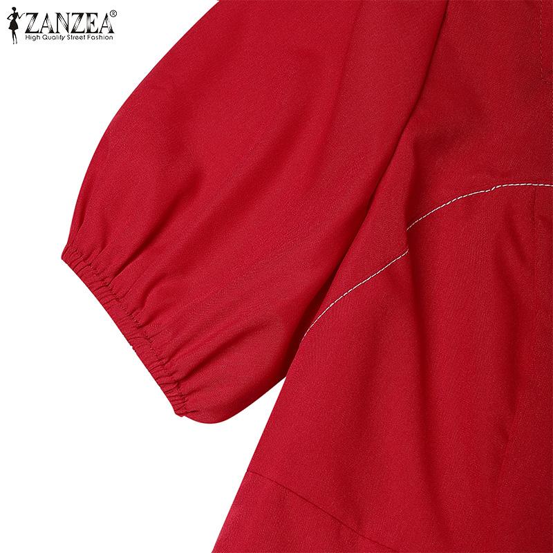 ZANZEA Women Casual Square Neck Summer Short Sleeve Dress