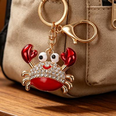 Porte-clés Pendentif Strass Scintillants Incrustés Design Crabe Porte-clés avec Fermoir Mousqueton Léger Accessoire de Sac de Voiture