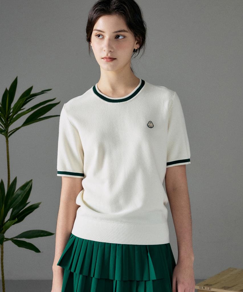 HYPERREET Unisex Cool Color Block Short Sleeve Round Neck Knit [Butter Green]_Hg2Sw999