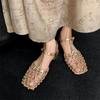 Sandales creuses à talons bas pour femmes, chaussures de créateur, robe de luxe, nouvelle marque, maille, bride arrière, sexy, décontractées, été 2024