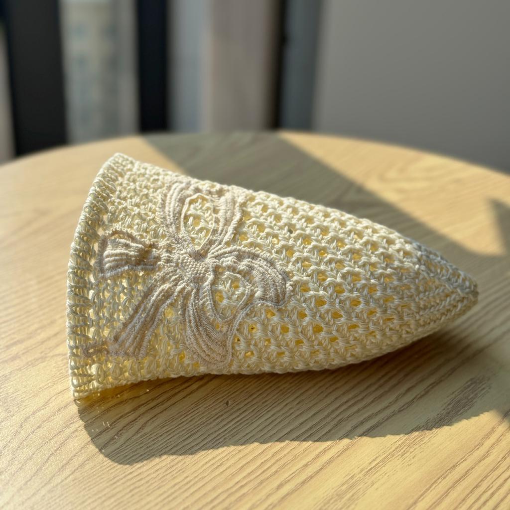 Summer Embroidered Bow Hollow Bucket Hat Outdoor Beach Sweet Sunscreen Sunshade Foldable Straw Hat