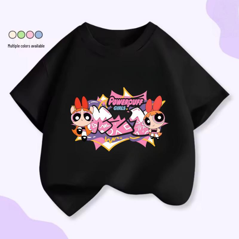 Powerpuff Girls Summer Short Sleeve Round Neck T-Shirt for Girls 110 cm чёрный