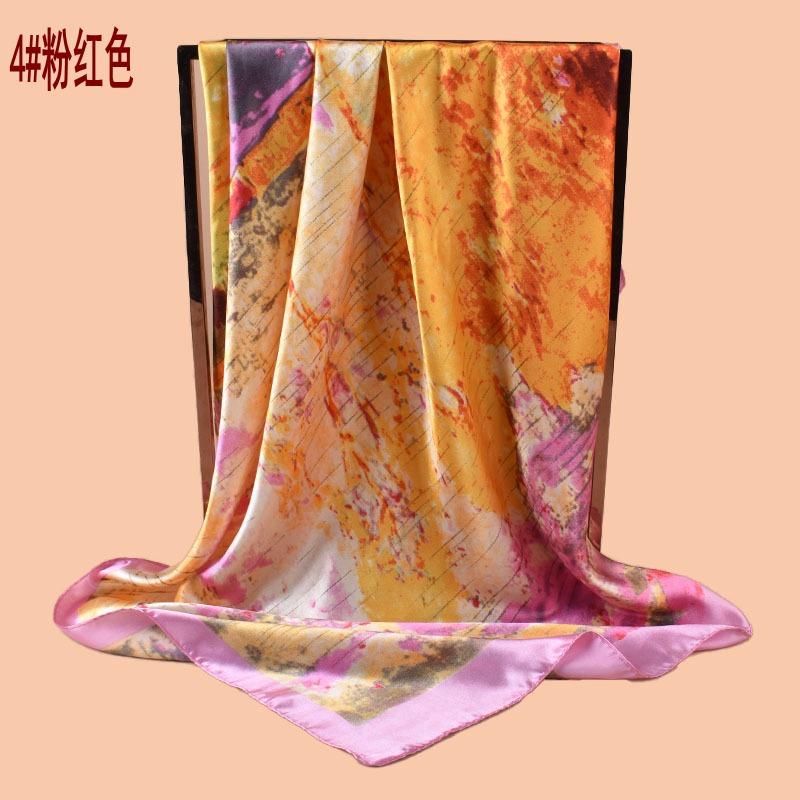 New women's 91CM satin landscape ink painting printing square scarf with sunscreen bag head silk scarf wholesale
