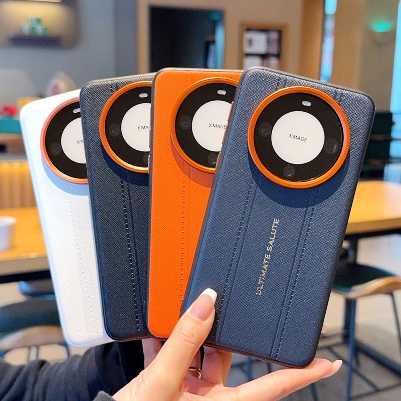Luxury Suture Pattern Matte PU Leather Metal Lens Back Case for Huawei Mate 80 Pro Max / 60 70 80 Pro / Pro+ Shockproof Cover
