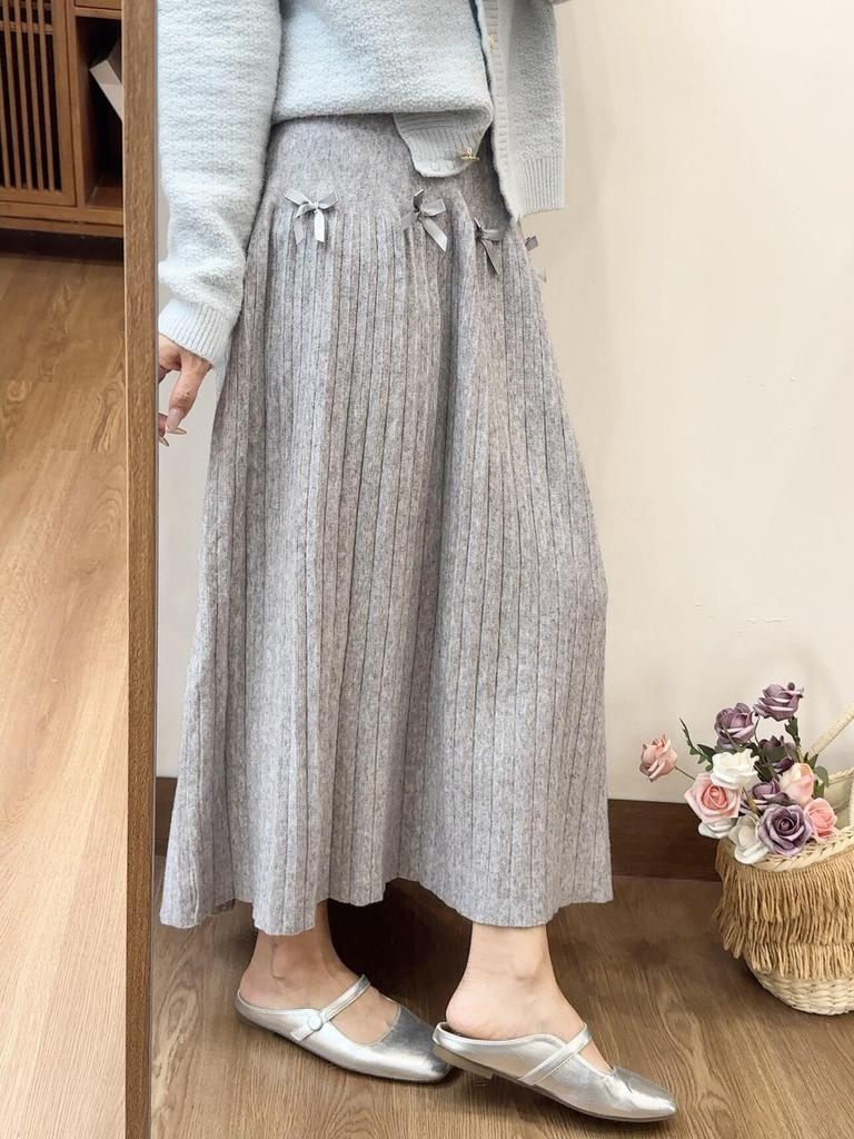 Korean Style Knit Pleated High Waist Skirt