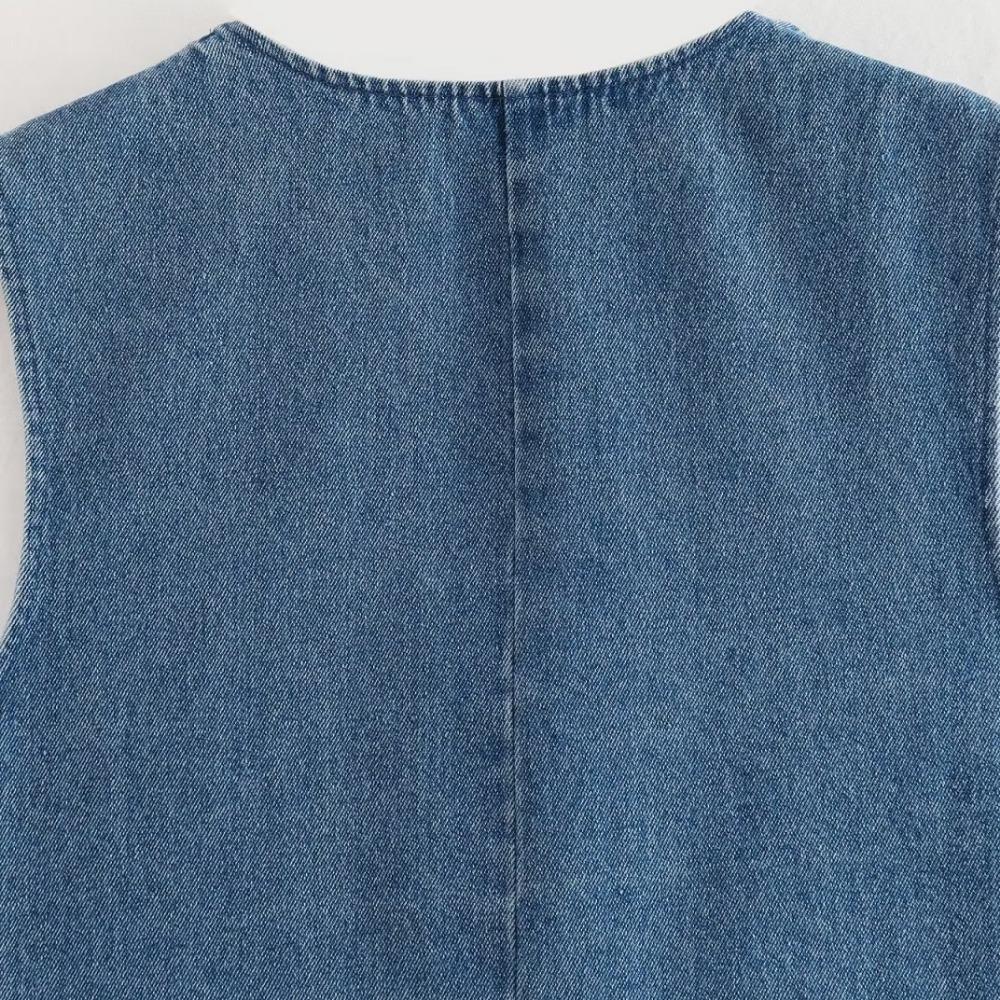 Dámská móda Přední knoflík Džínovina Vesta Vintage Výstřih do V Bez rukávů Dámské svrchní oděvy Elegantní vesta