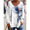 Plus Size, Artistic Design Plus Size Long Sleeve T-Shirt with Large Floral Print In Orchid and White