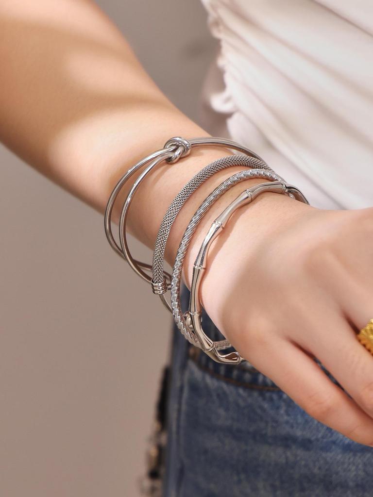 Stainless Steel Bamboo Joint Openable Bracelet - Unique European & American Design, High-Quality Texture