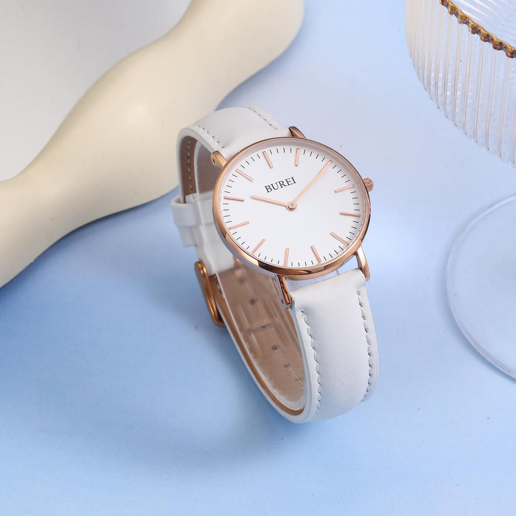 BUREI Women's Watch Analog Quartz Waterproof Mesh Band Stylish Brand Casual Popular Commute School Thin Lightweight Ladies Watch (White, White,