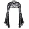 Women's Black Lace Bell Sleeve Halloween Top - Elegant Stand-up Collar