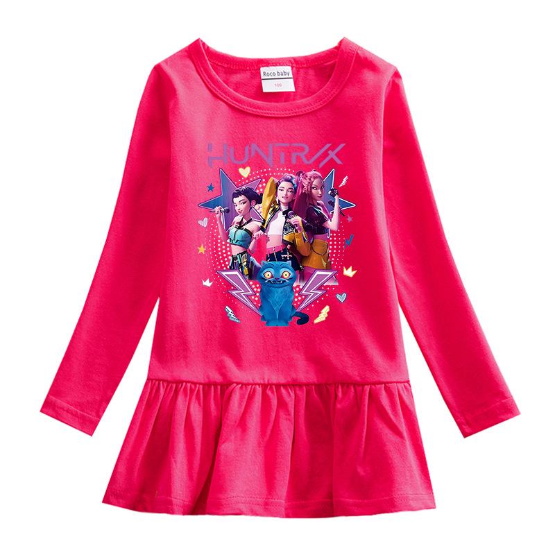 Vestido de Ruffles de Dibujos Animados de Grupo de Chicas Kpop - Falda de Princesa de Malla de Manga Larga para Bebés Niñas (Primavera otoño)