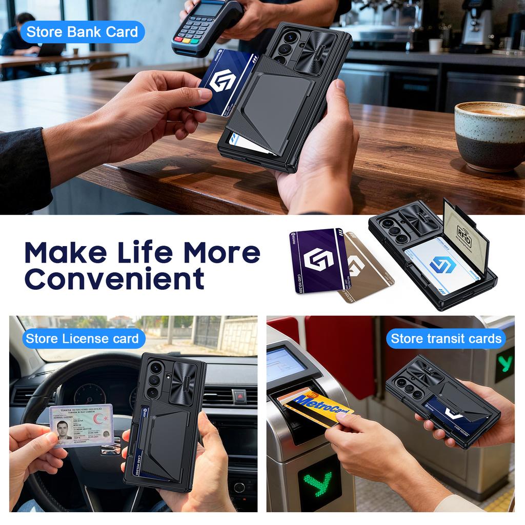 Schutz-Brieftaschenhülle mit RFID-Kartenhalter und verschiebbarer Kameraabdeckung, Hartschale für Galaxy Z Fold 8 Ultra-Schwarz