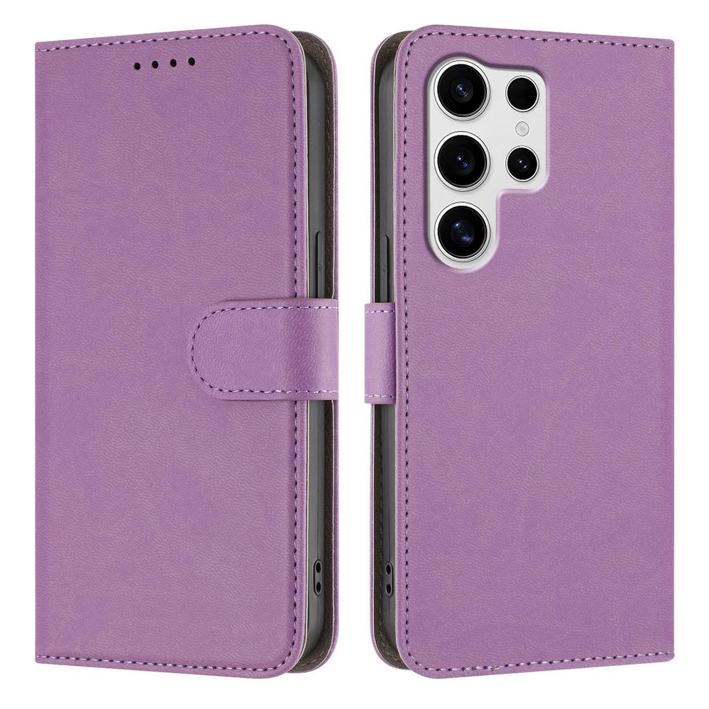 For Samsung Galaxy S24 Ultra Leather Case Solid Color Phone Cover with Wallet
