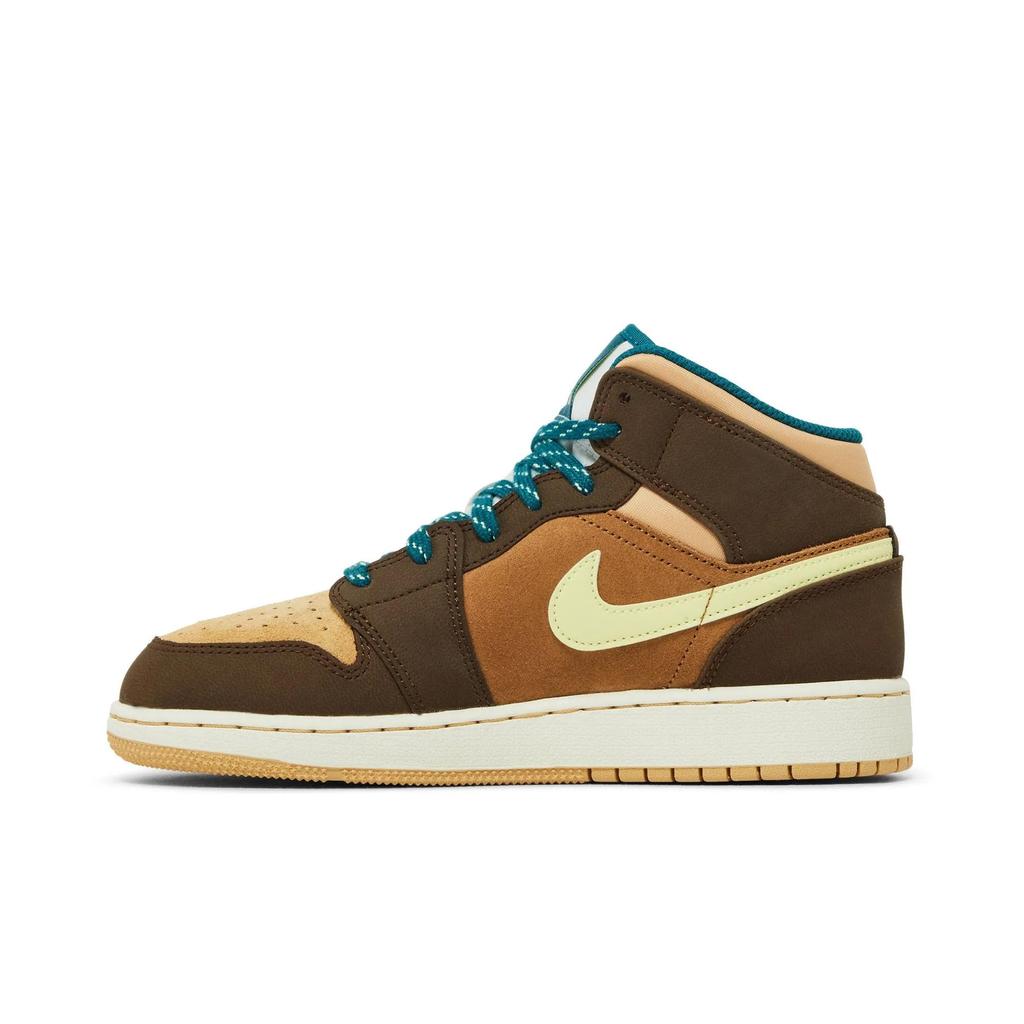 Air Jordan 1 Mid SE Grade School 'Cacao Wow' (Unisex) Cacao Wow / Luminous Green / Ale Brown / Twine / Sail / Geode Teal Kids' Basketball Shoes