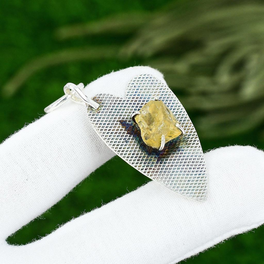 Friendship Day Deal Citrine Rough Gemstone 925 Sterling Silver Pendant Jewelry