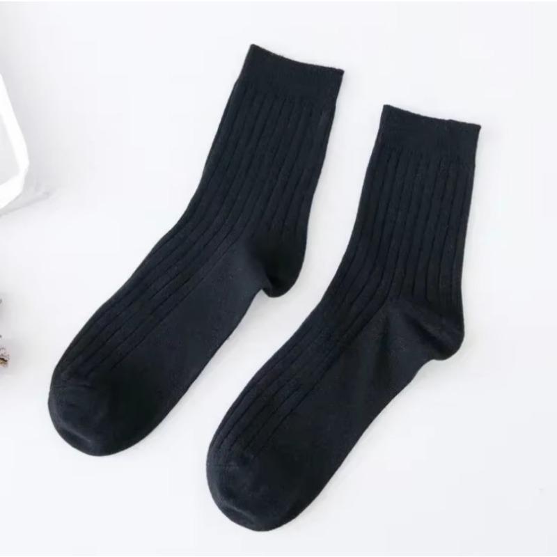 Fashion Solid Color Mens Long Socks Soft Cotton Breathable Stripe Non-slip Mid-tube Sock School Uniform Daily Wear Crew Socks