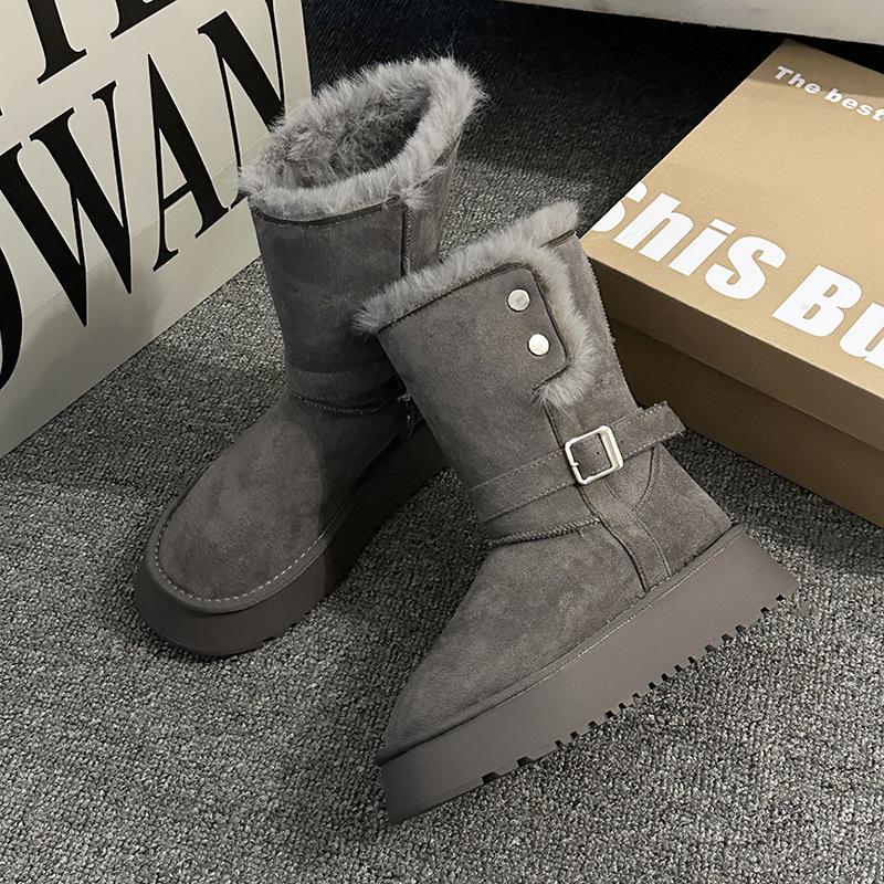 Simple design thick-soled snow boots heightening short boots women's autumn and winter retro versatile niche sweet sister cotton boots