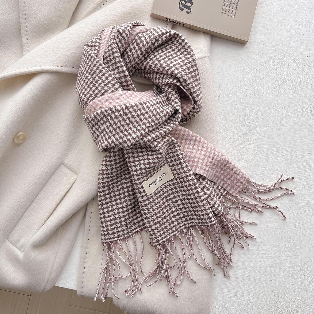 Winter Warm Scarves For Women Long Cashmere Shawls And Wraps Fashion Plaid Print Neck Scarf For Ladies With Tassels