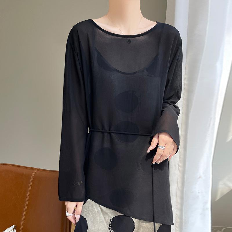 Summer New Irregular Sun Protection Clothes Stacked Lightweight Breathable All-match Slimming Long-sleeved Loose Blouse Top