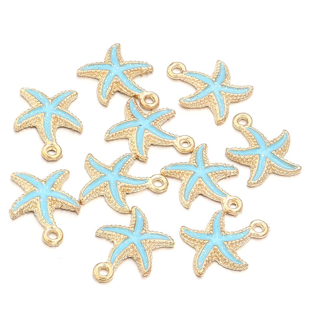 10pcs/lot Alloy Enamel Pendant Colorful Scallop Starfish Shell Shape Charms For DIY Fashion Earring Necklace Jewelry Accessories