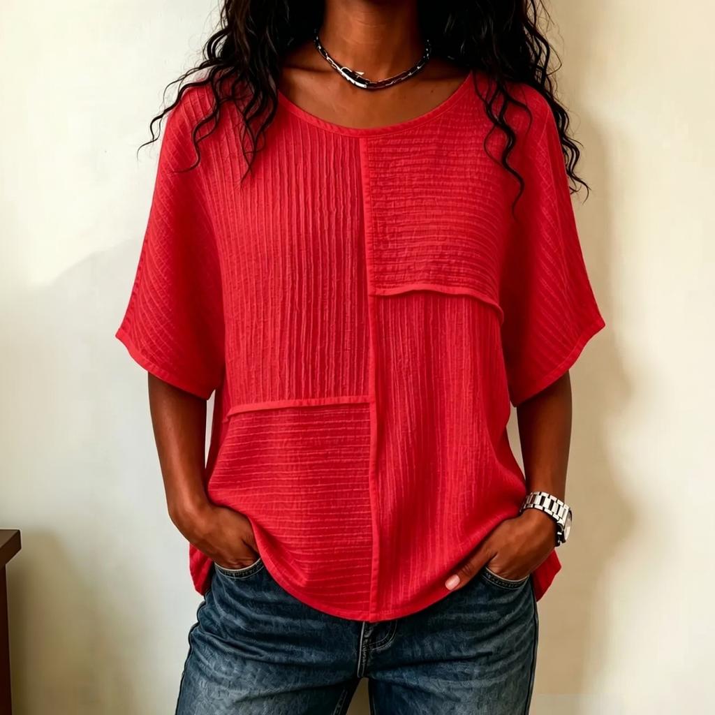 Women's Color Neck Short Sleeve T-Shirt for Casual Wear