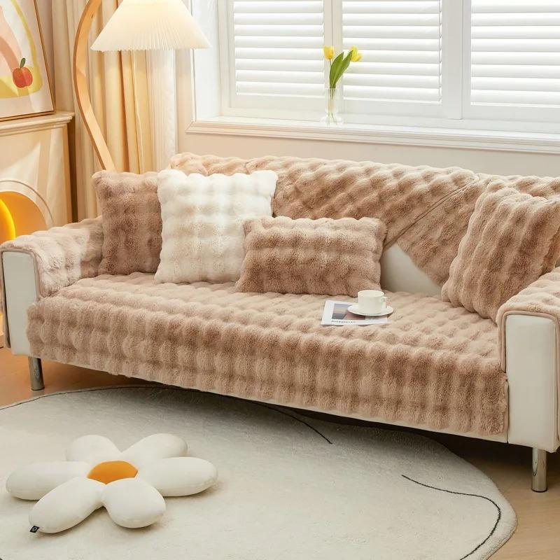 Plush Soft Sofa Cover Comfortable L Shape Washable Couch Slipcover Non-slip Universal Sofa Slipcover for Living Room Home