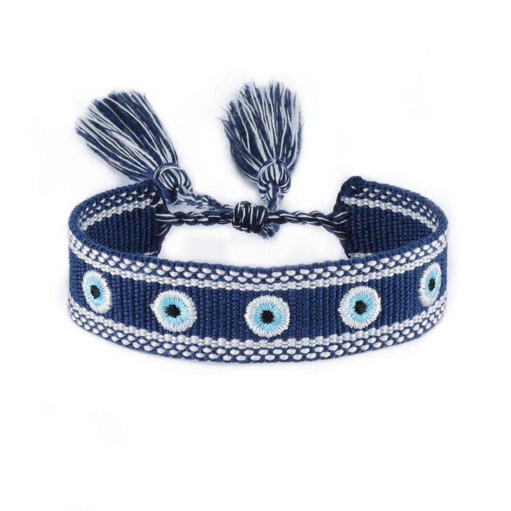 Eyes Woven Bracelets with Charms Stackable Wrap Fabric Bracelets