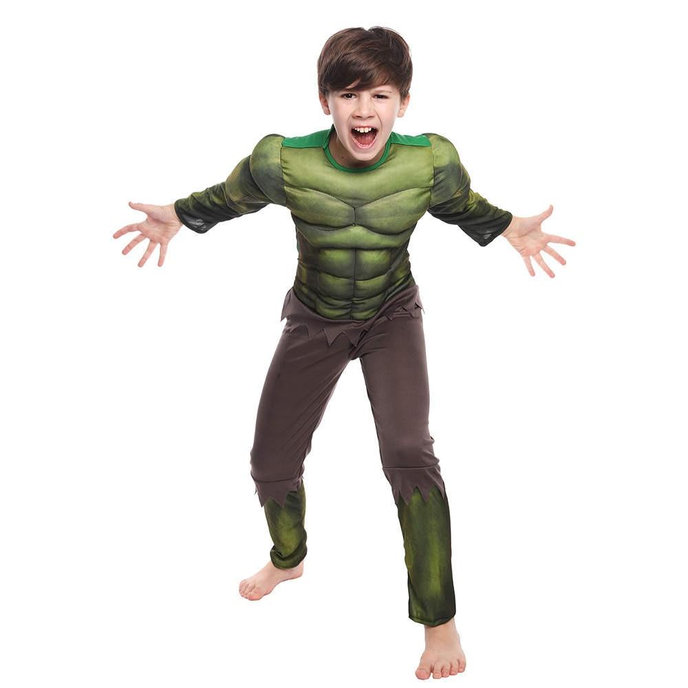 Kids Hulk Muscle Costume Set with Mask Become Your Favorite Hero Premium Materials 5-6 Years 130cm Green