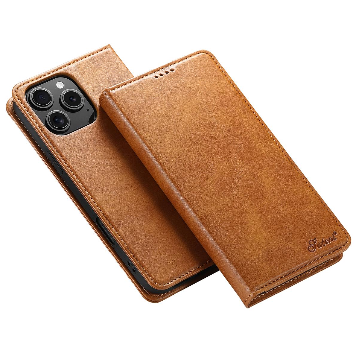 SUTENI For iPhone 16 Pro Case PU Leather Wallet Stand Magnetic Closing Phone Cover A