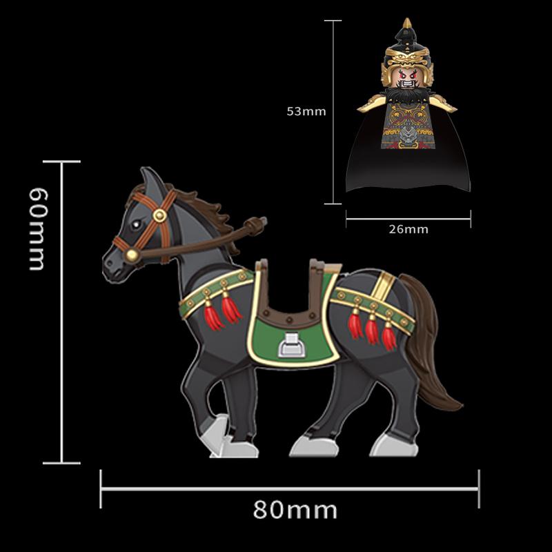 Courage Of The Three Kingdoms Soldiers Zhang Fei with War Horse Weapon Brick Mini Action Figure Building Blocks Kids Toy Gifts