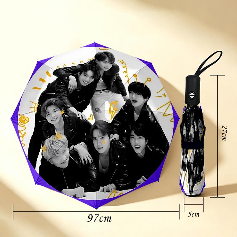 Kpop Stars 8 Rippen 3-fach Schwarzer Kleber UV-Schutz Schirm Sonnenschutz Regendicht Kompakter Faltbarer Schirm Für Reisen Tägliche Nutzung C923773