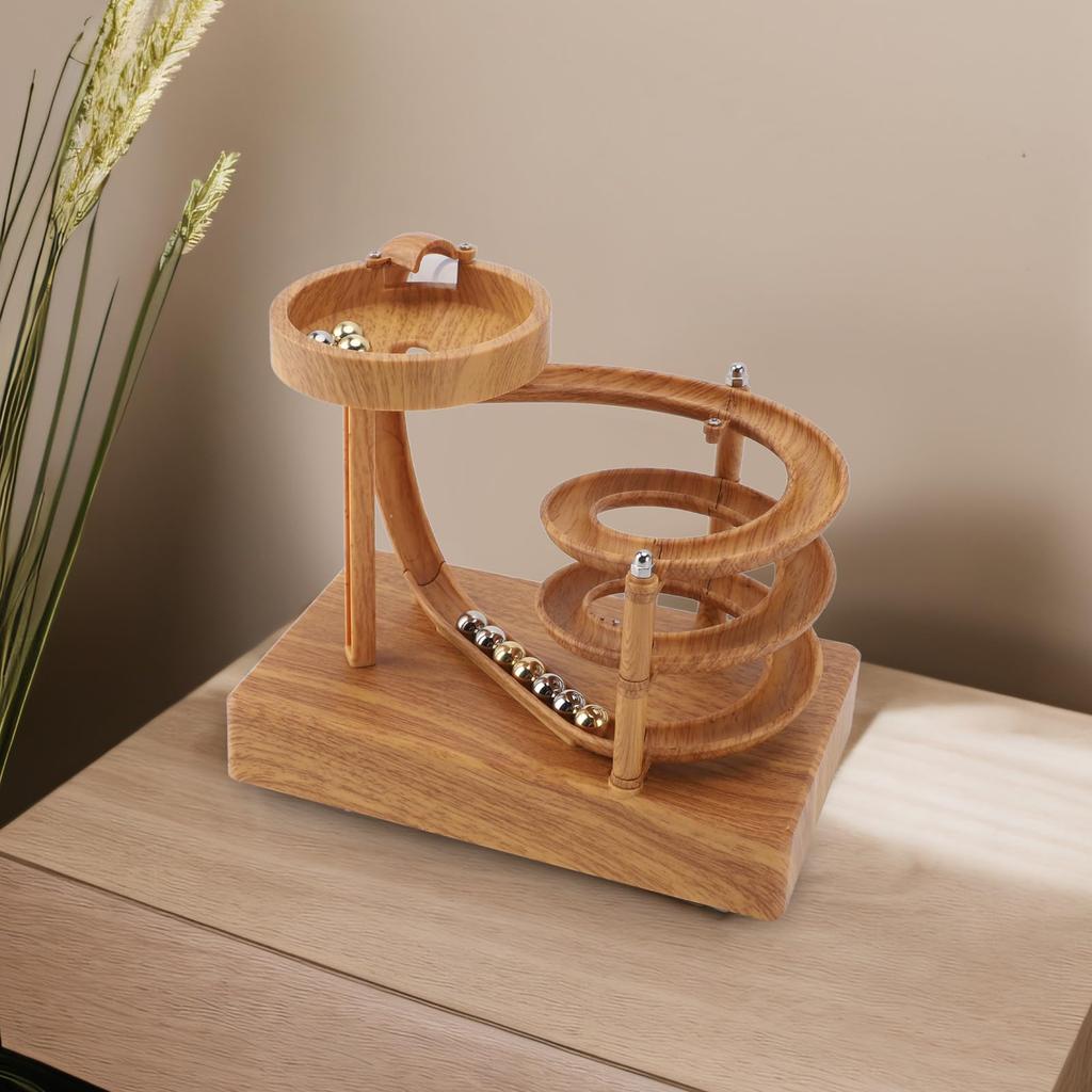 Kinetic Art Perpetual Motion Machine Ornament, Desk Toy Stress Relief Gadget, Rolling Ball Toy Office Desk Decor for Home and Office (Wood)