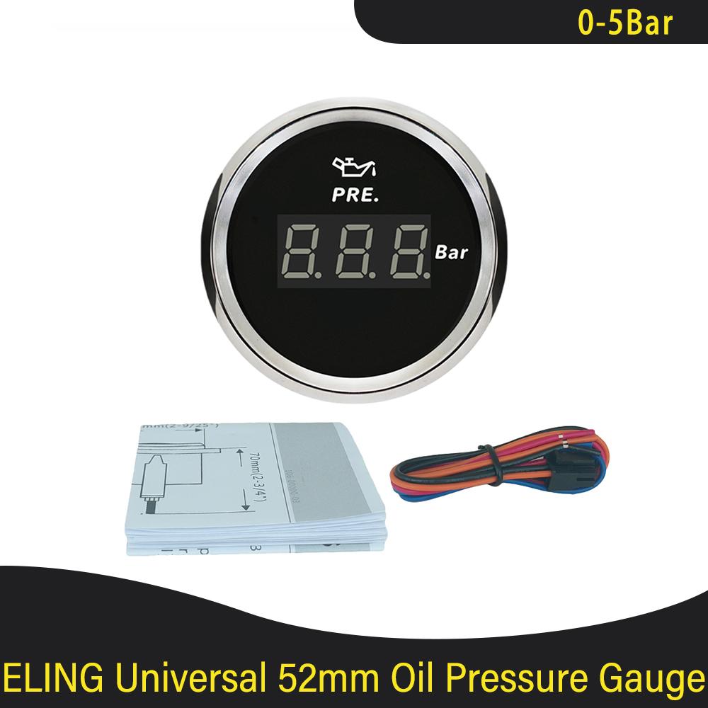 Waterproof 52mm Oil Pressure Gauge Meter 0-5Bar 0-75Psi 0-10Bar 0-145Psi with Red Backlight for Car Truck Boat Yacht 9-32V