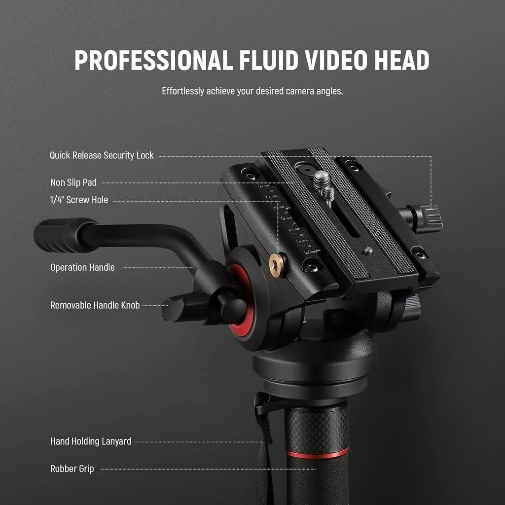 NEEWER GM76 Professional Camera Monopod with 179cm Telescopic Portable Aluminum Travel Monopod with Pan and Fluid Head and Detachable Tripod Base for