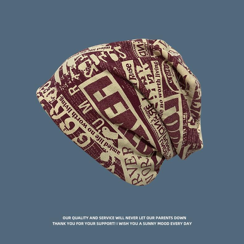 American street hip-hop beanie hat for women, trendy and unique retro printed slouchy hat, lazy European and American cold weather hat