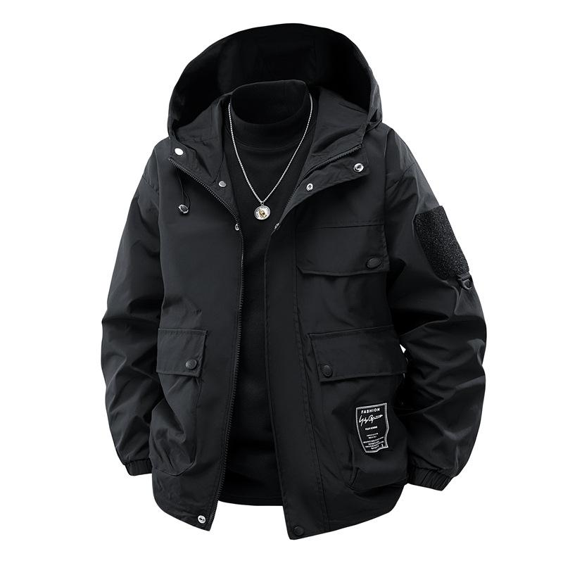 Solid Color Jacket Men's Spring and Autumn Loose Trendy Workwear Outdoor Waterproof Casual Hooded Jacket Jacket