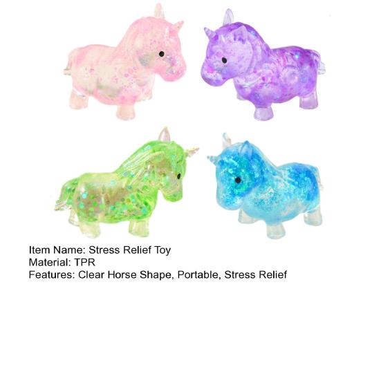 Mini Horse Squeeze Toy Stress Relief Clear Glitter Horse Stress Sugar Ball Sensory Toy Decompression Fidget Toy Party Favors